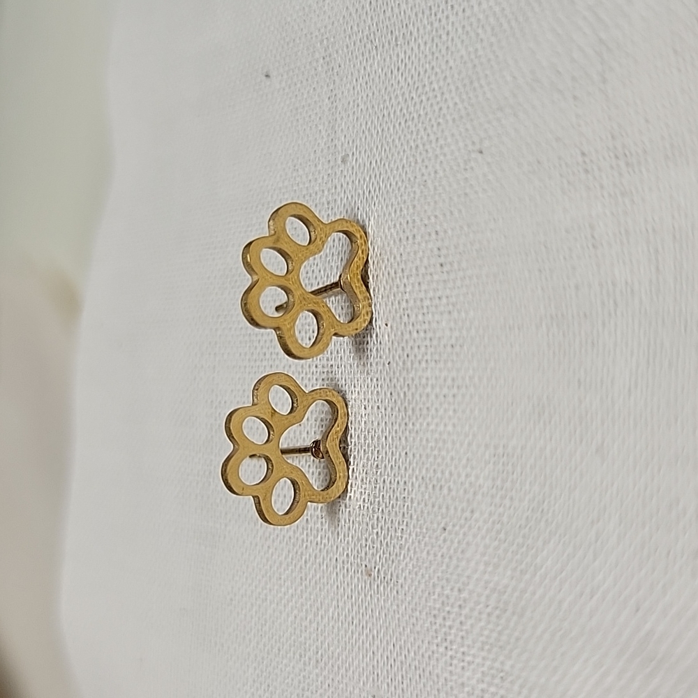 Pawprint Gold Hollow Stud Earrings, unisex, choice of color - Picture 3 of 9